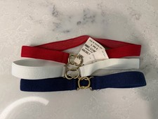 3 VTG 70/80 s Woven Belt Red White Blue Elastic Stretch Interlocking Buckle NWT