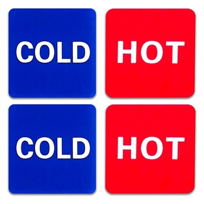 Hot Cold Water Sign Self-adhesive Stickers, 4 Pack, red blue square 