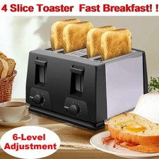 4 Slice Extra Wide Slot Variable Browning Defrost Reheat Kitchen Black Toaster