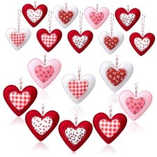 18 Pcs Valentine's Day Felt Heart Ornaments, Valentines Heart Felt Bauble Mini