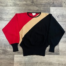 RARE Vintage 80s Christian Dior Sweater Batwing Dolman Wool Color Block Small