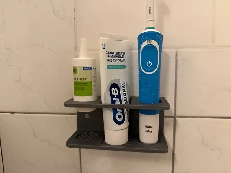 Oral-B Electric Toothbrush Holder – Wall-Mount Stand for 2 Brushes & Toothpaste