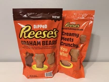 Reese's Dipped Graham Bears, Chocolate and Peanut Butter, lot of 2 bags 24 oz