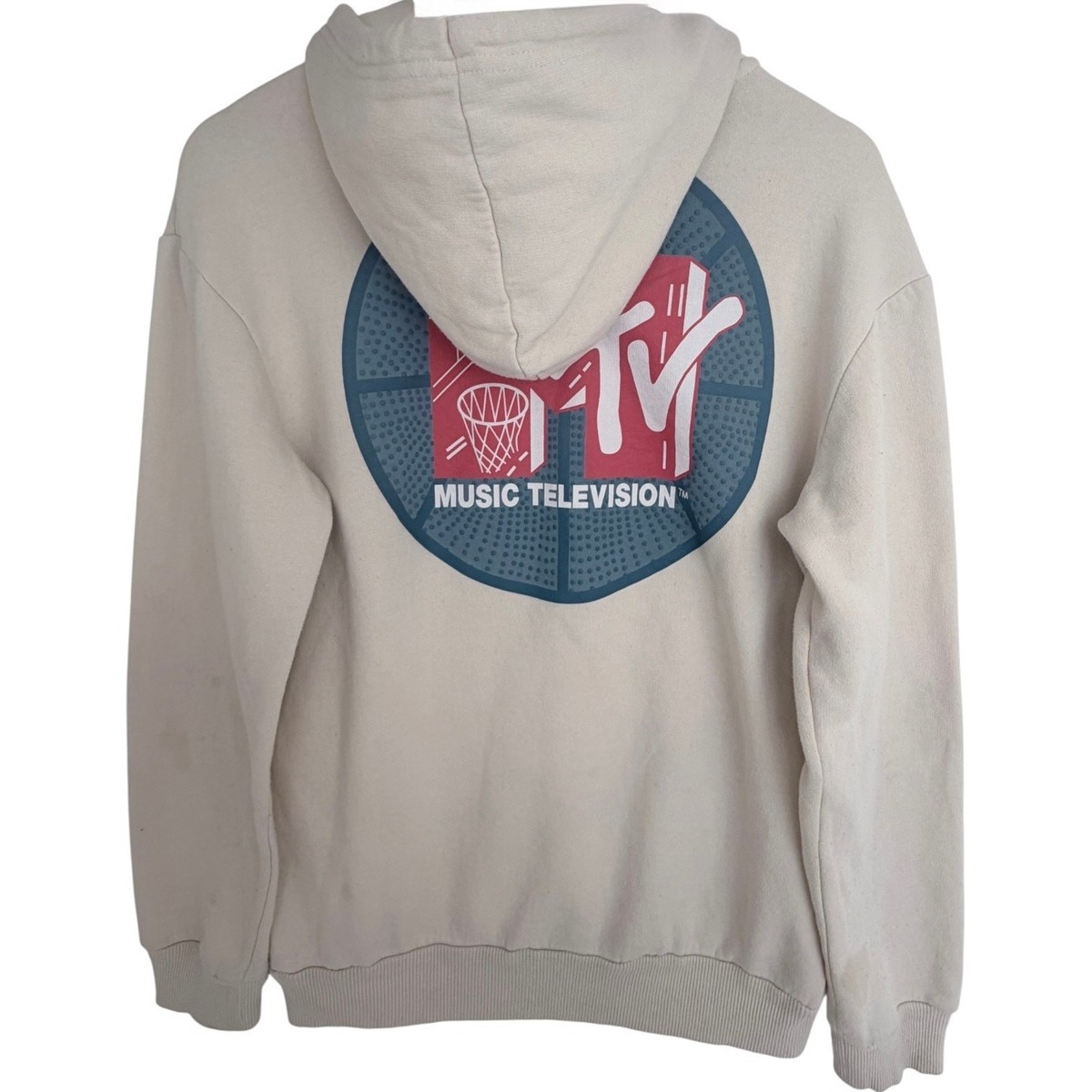 MTV MTV MTV Music Television Hoodie Men Medium Cream Graphic Pullover Sweatshirt View 2