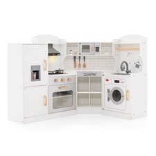 Corner Play Kitchen Toddler Kitchen Playset w/Range Hood, Ice Maker, Microwave