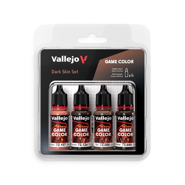 Vallejo 72387 Paint Set, Dark Skin, 4x 18 ml - New