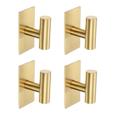 4 Pack Towel Hooks for Bathroom, Wall Hooks Self-Adhesive No-Drill (Gold)