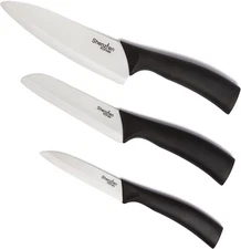 White Ceramic Knife Set - 3-Piece Kitchen Knives Bundle: 6" Chef's, 5" Slicin...