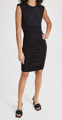 Ramy Brook Dress Womens Size Large Black Myla Ruched Jersey Bodycon Sleeveless