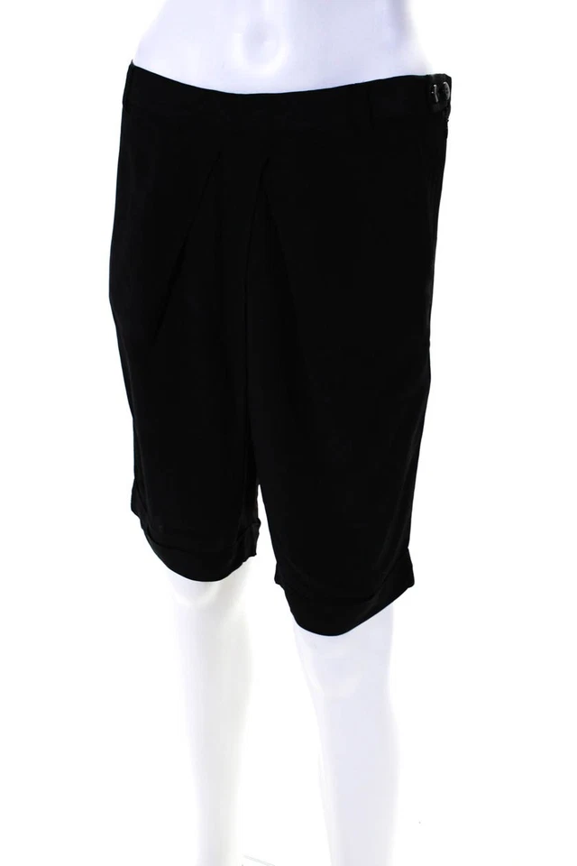 Pantalones Cortos Athe Mujer Seda Plisados Tres Bolsillos Cremallera Lateral Tiro Medio Negros Talla 38 Foto 2 de 4