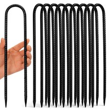 Homwin Trampoline Stakes 12 inches 10-Pack U U-12"x5/16"-10pcs, U Shape-Black