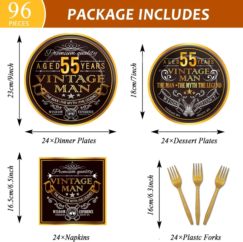 Juego de vajilla de fiesta 55 vintage de 96 piezas en 1970 con tema 55 fiesta de cumpleaños T Foto 2 de 4