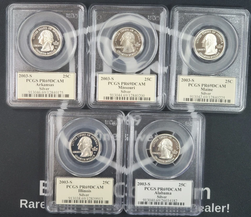 5 Coin 2003-S United States Silver Proof Quarters - ALL PCGS Graded PR 69 DCAM - Image 2 of 2