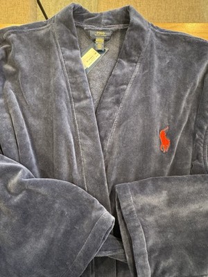 Polo Ralph Lauren Mens Blue Plush Long Terry Robe Bathrobe Spa S/M Loungewear
