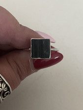 Raw Black Tourmaline Sterling Silver Ring Size 8