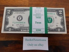 CASH Money Lot of 100 2 Dollar Bills New U.S. USD Federal Reserve note 2395.