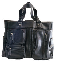 Black Leather Laptop Bag w/16 Compartments Measuring H13xL16xW5, Gently Used