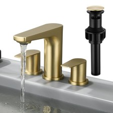 Bathroom Faucets 3 Hole,Brushed Gold 8 Inch Widespread Bathroom Sink Faucet W...