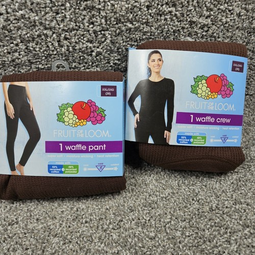 Fruit of the Loom Women's XXL/2XG 20 Waffle Thermal Set Brown Shirt & Pants Soft - Picture 7 of 7