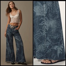 Pilcro Anthropologie The Adi Patterned Flare Jeans Size 29 Floral Raw Hem