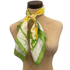 Vintage AVON S M Kent Square Floral Yellow Green Scarf Shaw Neck Tie Shawl