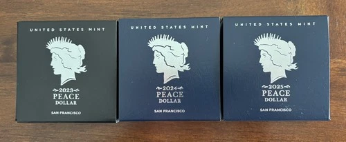 2023 S 2024 S 2025 S Silver Peace Dollar Proofs With US Mint Packaging & COA
