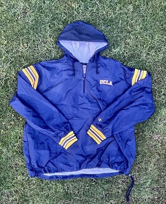 Vintage Champion UCLA Bruins Pullover Hooded Jacket Blue/Yellow Stripes Size XL