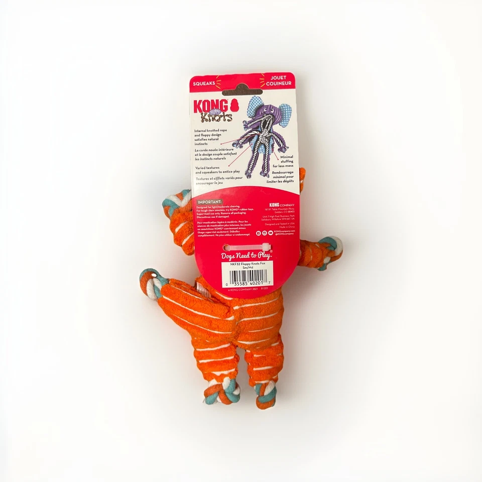 Juguete para perro zorro nudos flojos KONG - pequeño/mediano, cuerda chirriante juego de tirar y agitar Foto 2 de 4