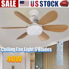 Screw Ceiling Fan LED Lamp E27 Socket Fan Light Remote 52cm (Walnut)