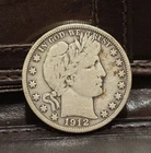 1912-D Silver Barber Half Dollar, 90% Silver, VG Condition, Low Mintage