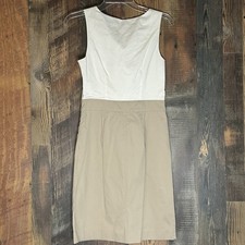 Women's Sleeveless Midi Dress Taupe And Ivory Color Block Size 0 Banana Republic
