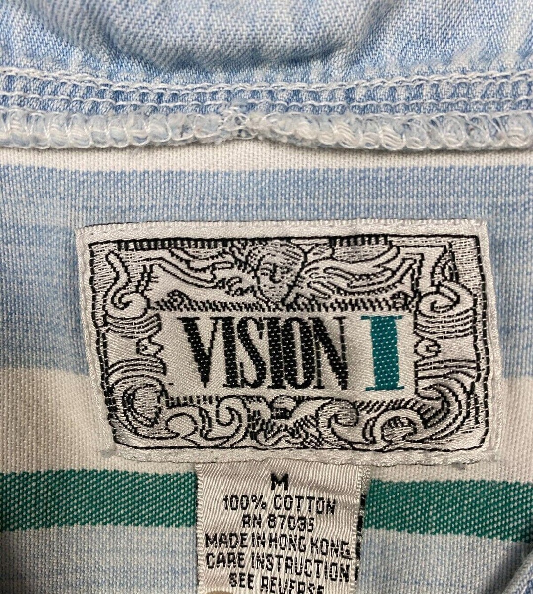 ヴィンテージ VTG Vision I Striped Denim Button up Cotton Top Womens Size M