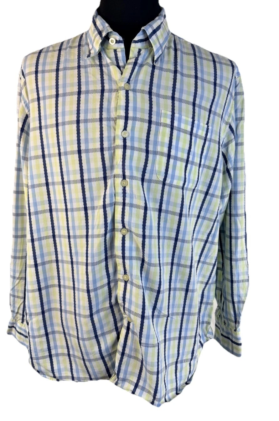 Tommy Bahama Shirt Mens XL Gingham Check Textured Pick Stitches 100% Lyocell