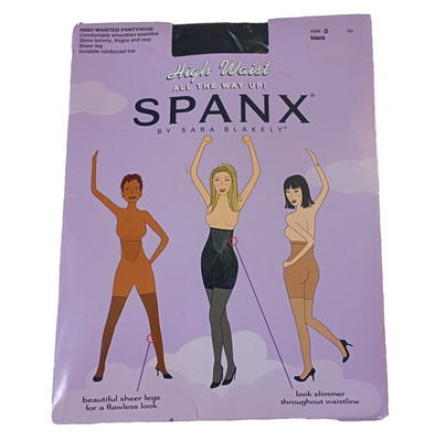 SPANX All The Way Up High Waist Waisted Pantyhose Size D Black Sheer A6868 New