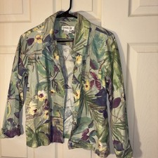Coldwater Creek VintagePXS Cotton Jacket Green Floral Artsy Petite Extra Small
