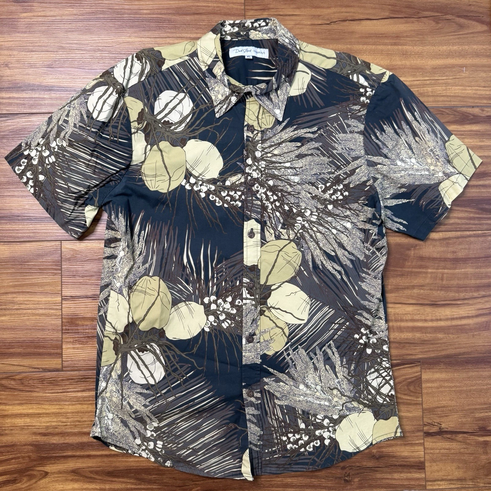 David Shepard Aloha Shirt Mens XL Coconut Tree Print Made In Hawaii