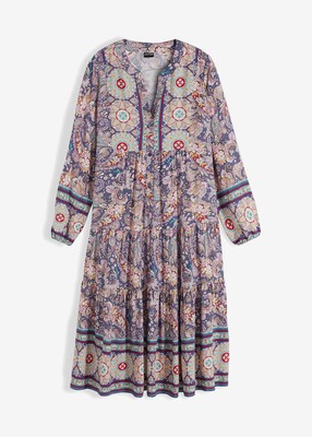 Tunika-Kleid mit Volants Gr. 38 Lila Meliert Bedruckt Damen Midikleid Neu*
