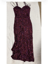 Purple Sequin Satin Long Gown L Sweetheart Sp...