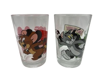 2x Tom und Jerry Kinder Trink-Glas and Turner Entertainment Vintage Retro Comic