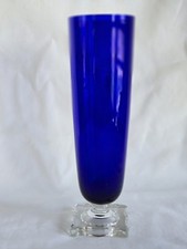 Cobalt Blue Hand Blown Bud Vase Square Scalloped Bottom