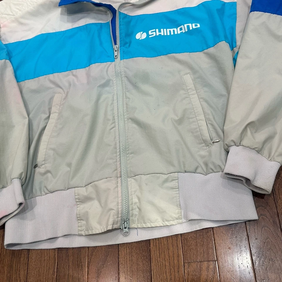Vintage Shimano Gray Blue Green Accent Full Zip Jacket Windbreaker Light Coat XL - Image 4 of 4