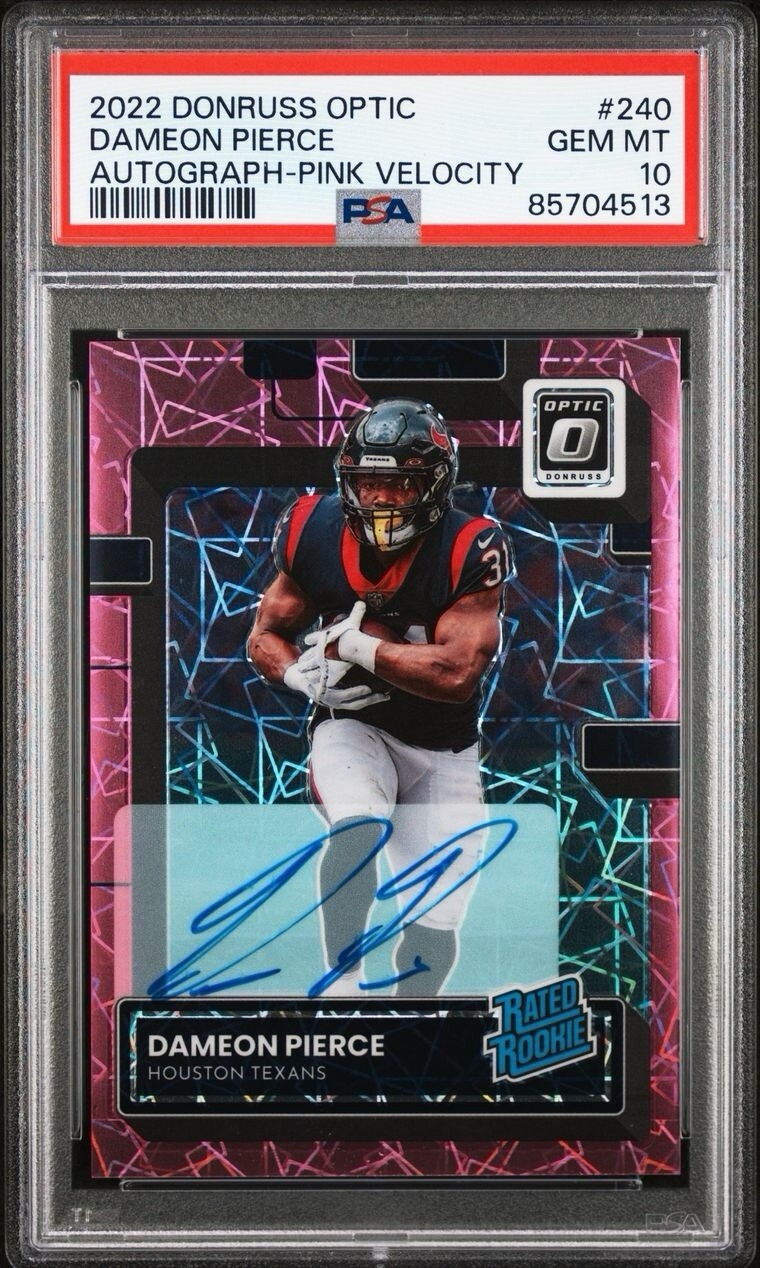 2022 Donruss Optic Dameon Pierce Rookie Autograph Pink Velocity /50 PSA 10 POP 3