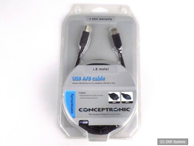 Conceptronic USB-A zu USB-B Kabel Cable 1.8m Schwarz für z.B. Drucker - CCAB18U