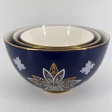 Chic & Tonic Porcelain Nesting Serving Bowls Cobalt Blue Gold Gilt Set of 3