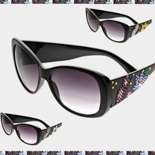 Austrian Crystal Rhinestone Sunglasses Black Mask Bling Flower Floral Statement