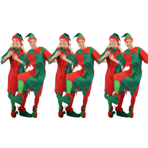 PACKS OF UNISEX ELF COSTUME SANTAS HELPER MEN LADIES CHRISTMAS FANCY DRESS LOT - Picture 1 of 10