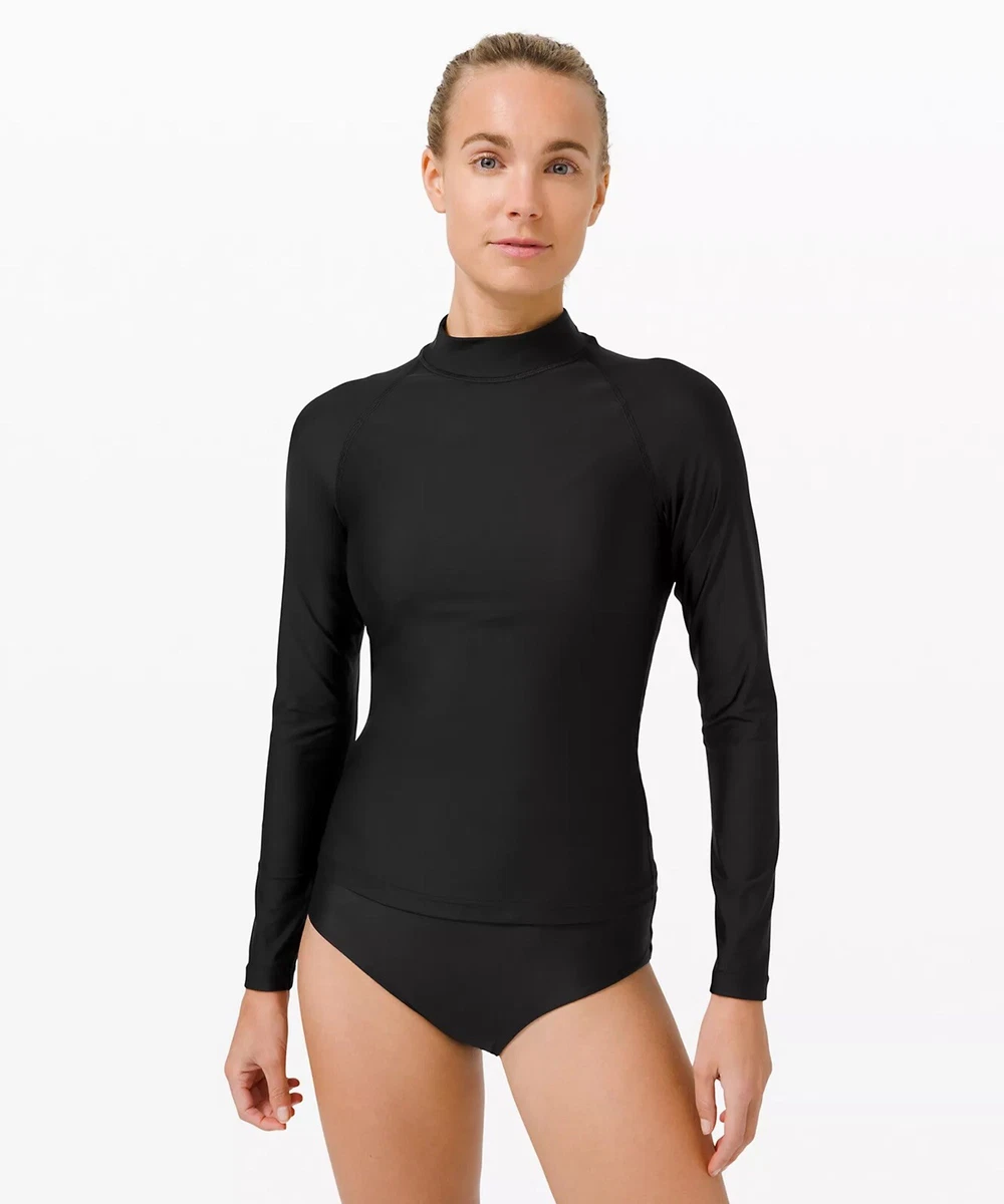 Lululemon Women's Waterside UVP LS Rash Guard XS XSmall long sleeve Black  swim