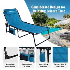 VILLEY NEW Folding Oversized Padded Chaise Lounge Camping Cot Patio Lounge Chair