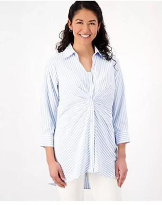 Attitudes by Renee Striped Button Down Shirt Blue White Stripes M A601032