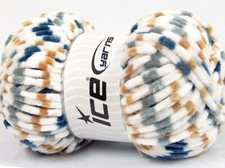 4-Skein Lot Chenille Baby Colors Yarn med white blue grey camel